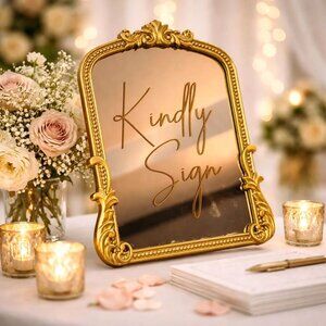 Wedding Guest Book Sign Mirror Frame Ornate Tabletop Display Events Chic Style